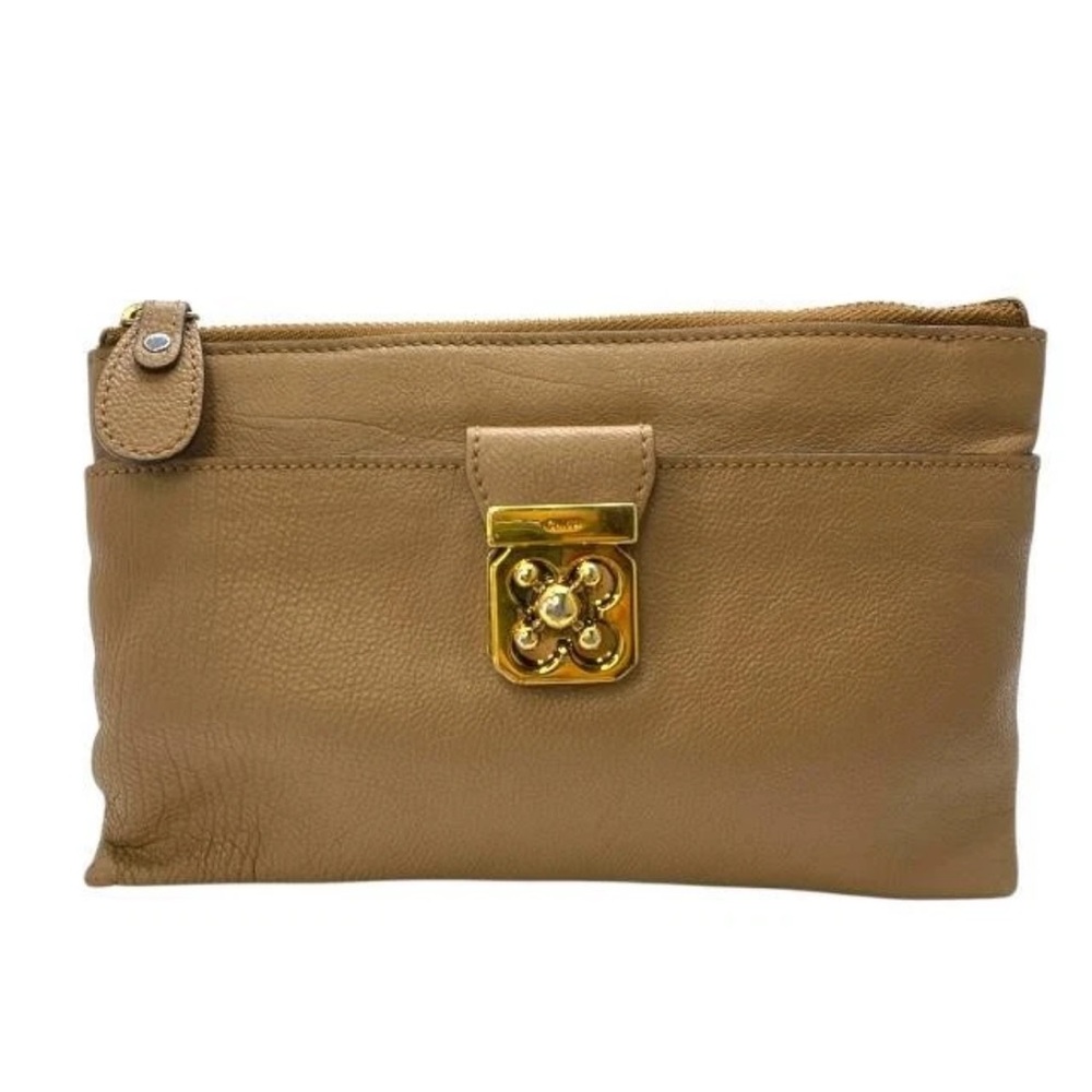 Chloe Gold Accent Tan Leather Wristlet